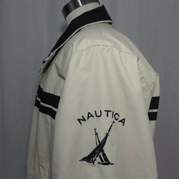Vintage 90s Nautica XL Beige Navy Blue Jacket - Picture 2 of 8